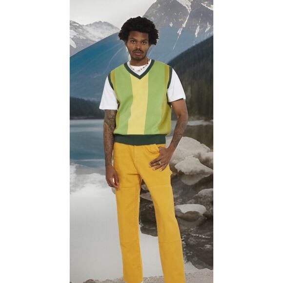 FLAN LABS NYC RARE Avocado Atomic Green Colorblock VEST MENS LARGE NEW FAST SHIP - Picture 1 of 8